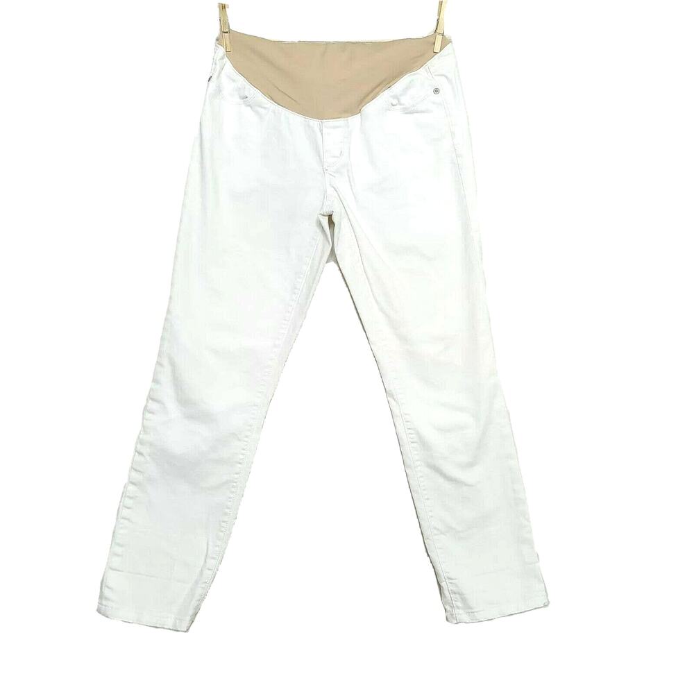 Ann Taylor Loft Maternity Jeans SZ 6 White Full Belly Panel Skinny